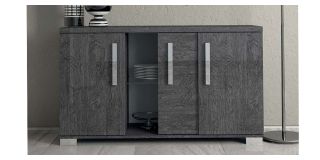 Sarah Grey Birch Three Door Buffet Cabinet Sideboard With Sliding Door Assembled