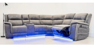 Savannah Grey Luxury Fabric Electric Corner With Drinks Holders And Storage With LED Ambient Lighting Plus USB Charging