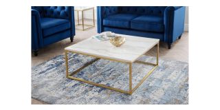 Scala Gold White Marble Top Coffee Table - White Marble Effect