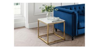 Scala Gold White Marble Top Lamp Table - White Marble Effect