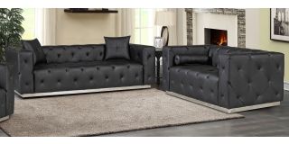Shawn Black Bonded Leather 3 + 2 Sofa Set With Chrome Base