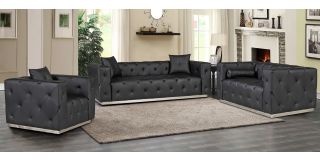 Shawn Black Bonded Leather 3 + 2 + 1 Sofa Set With Chrome Base