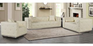 Shawn Cream Bonded Leather 3 + 2 + 1 Sofa Set With Chrome Base