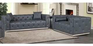 Shawn Grey Bonded Leather 3 + 2 Sofa Set With Chrome Base