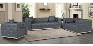 Shawn Grey Bonded Leather 3 + 2 + 1 Sofa Set With Chrome Base