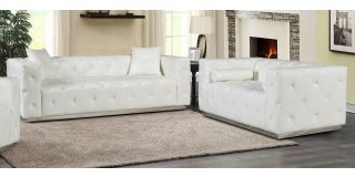 Shawn White Bonded Leather 3 + 2 Sofa Set With Chrome Base