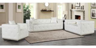 Shawn White Bonded Leather 3 + 2 + 1 Sofa Set With Chrome Base