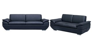 Sline Black Bonded Leather 3 + 2 Sofa Set With Chrome Legs