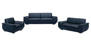Sline Black Bonded Leather 3 + 2 + 1 Sofa Set With Chrome Legs