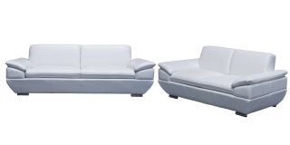 Sline White Bonded Leather 3 + 2 Sofa Set With Chrome Legs