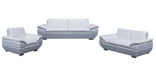 Sline White Bonded Leather 3 + 2 + 1 Sofa Set With Chrome Legs