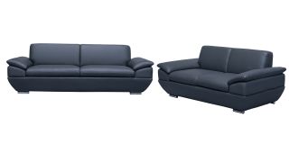 Sline Grey Bonded Leather 3 + 2 Sofa Set With Chrome Legs