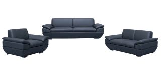 Sline Grey Bonded Leather 3 + 2 + 1 Sofa Set With Chrome Legs