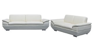 Sline Cream Bonded Leather 3 + 2 Sofa Set With Chrome Legs