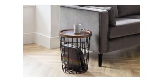 Smithson Storage Lamp Table - Walnut Effect Finish - Black Metal