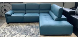 Brooklyn Newtrend Turquoise RHF Blue Leather Corner Sofa With Adjustable Headrests