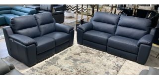 Garbo Newtrend Navy Blue Leather 3 + 2 Sofa Set With Wooden Legs