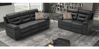 Amalfi Black Leather 3 + 2 Sofa Set