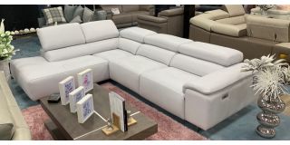 Blossom Electric Recliner LHF Newtrend Leather Corner Sofa Light Grey With Adjustable Headrest, Available for delivery in 8 weeks