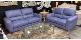 Winona Lavender Semi Aniline Newtrend 3 + 2 Leather Sofa Set With Chrome Feet, Available for delivery in 8 weeks