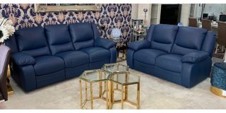 Virginia Blue Semi Aniline Electric 3 Seater Newtrend Recliner Plus 2 Static Sofa, Available for delivery in 8 weeks