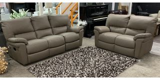 Carlton Electric 3 Seater Recliner and 2 Seater Static Semi Aniline Leather Sofa Set Cappuccino Brown Newtrend, Available for delivery in 8 weeks