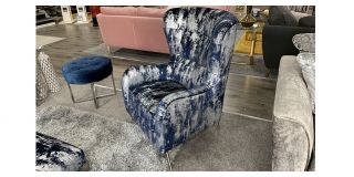 Accent Blue And Silver Designer Fabric Armchair With Chrome Legs