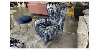 Accent Blue And Silver Designer Fabric Armchair With Chrome Legs