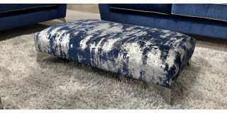 Accent Blue And Silver Designer Fabric Footstool With Chrome Legs