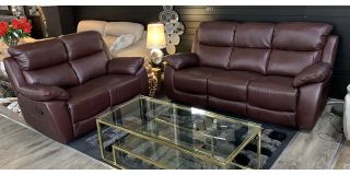 Rivoli Recliner Leather Sofa Set 3 + 2 Seater Wine