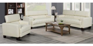 Milano Cream Bonded Leather 3 + 2 + 1 Sofa Set With Adjustable Headrests And Wooden Legs