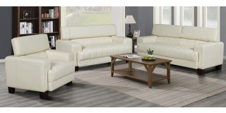 Milano Cream Bonded Leather 3 + 2 + 1 Sofa Set With Adjustable Headrests And Wooden Legs