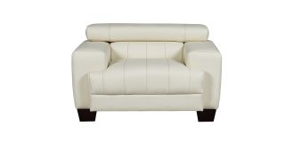 Milano Cream Bonded Leather Armchair With Adjustable Headrests And Wooden Legs