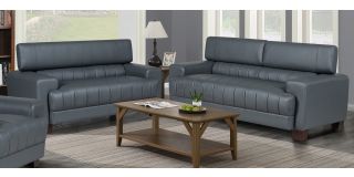Milano Grey Bonded Leather 3 + 2 Sofa Set With Adjustable Headrests And Wooden Legs