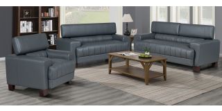 Milano Grey Bonded Leather 3 + 2 + 1 Sofa Set With Adjustable Headrests And Wooden Legs