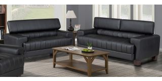 Milano Black Bonded Leather 3 + 2 Sofa Set With Adjustable Headrests And Wooden Legs