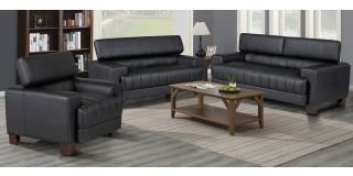 Milano Black Bonded Leather 3 + 2 + 1 Sofa Set With Adjustable Headrests And Wooden Legs