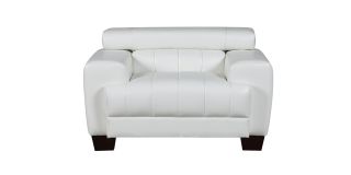 Milano White Bonded Leather Armchair With Adjustable Headrests And Wooden Legs