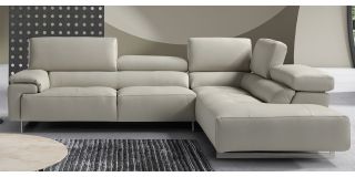 Wish Light Grey Newtrend Italian Semi Aniline Leather Corner Sofa With Adjustable Headrests RHF, Other colours available, Available for delivery in 8 weeks