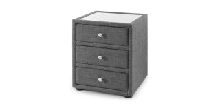 Sorrento 3 Drw Bedside - Slate Grey Linen - Clear Glass - Hardwood Frame