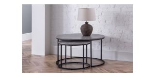 Staten Round Nesting Coffee Table - Concrete Effect - Powder Coated Steel