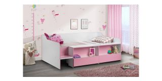 Stella Low Sleeper - Pink - Matt White and Pink Coating with Melamine Edging - Coated Particleboard