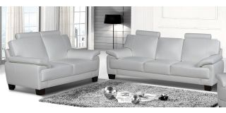 Stype White Bonded Leather 3 + 2 Sofa Set With Wooden Legs