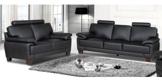 Stype Black Bonded Leather 3 + 2 Sofa Set With Wooden Legs