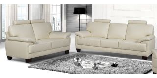 Stype Cream Bonded Leather 3 + 2 Sofa Set With Wooden Legs