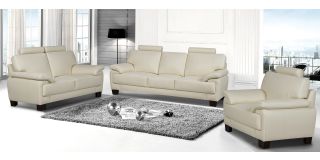 Texas Cream Bonded Leather 3 + 2 + 1 Sofa Set With Wooden Legs