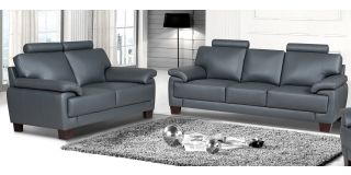 Stype Grey Bonded Leather 3 + 2 Sofa Set With Wooden Legs