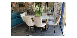 1.8m Ceramic Dining Table With 6 Cream Dining Chairs(w47cm d58 h90)