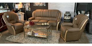 Mini Divani Tania Semi Aniline Leather Sofa Set 3 + 1 + 1 Seater Dark Cappuccino And Wood