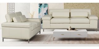 Texas Cream Bonded Leather 3 + 2 Sofa Set With Adjustable Headrests And Chrome Legs